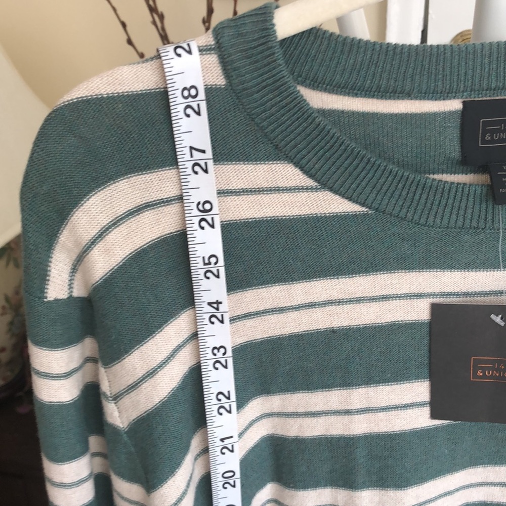 NWT Men's Sweater Cotton and Cashmere Blend- Light green and Ivory stripe I XL - Picture 11 of 13